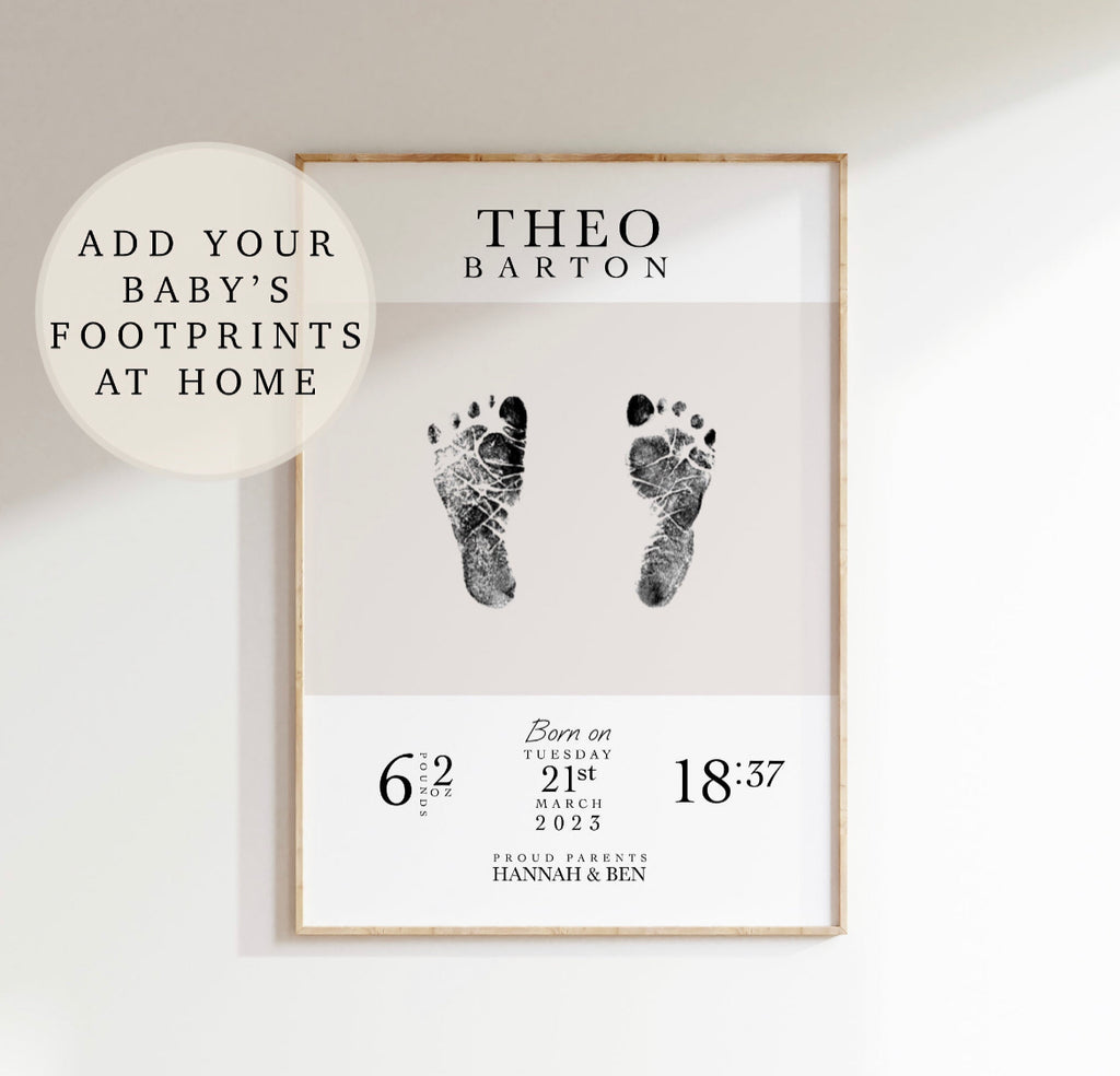 Personalised Baby Footprints & Birth Details Print – DIY Gift