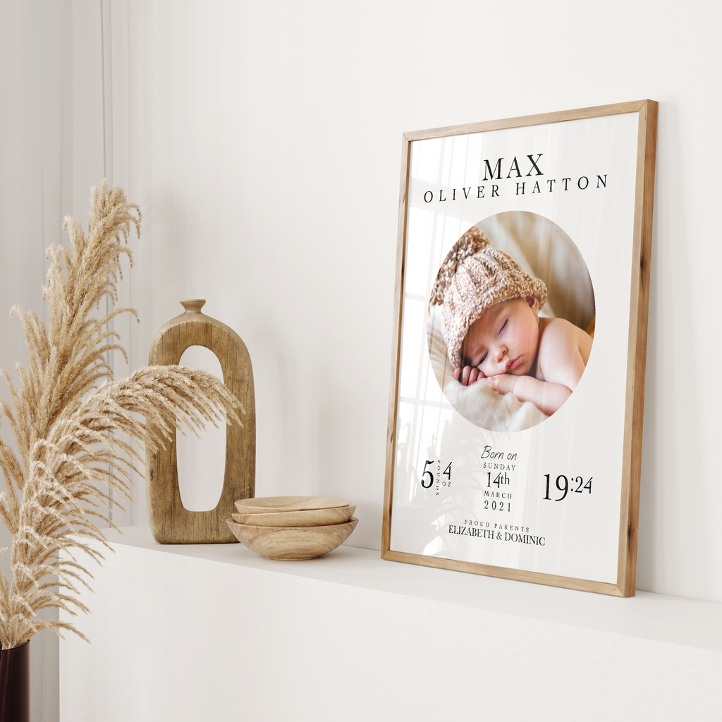 Personalised Newborn Birth Stats Photo Print: Baby Keepsake Gift