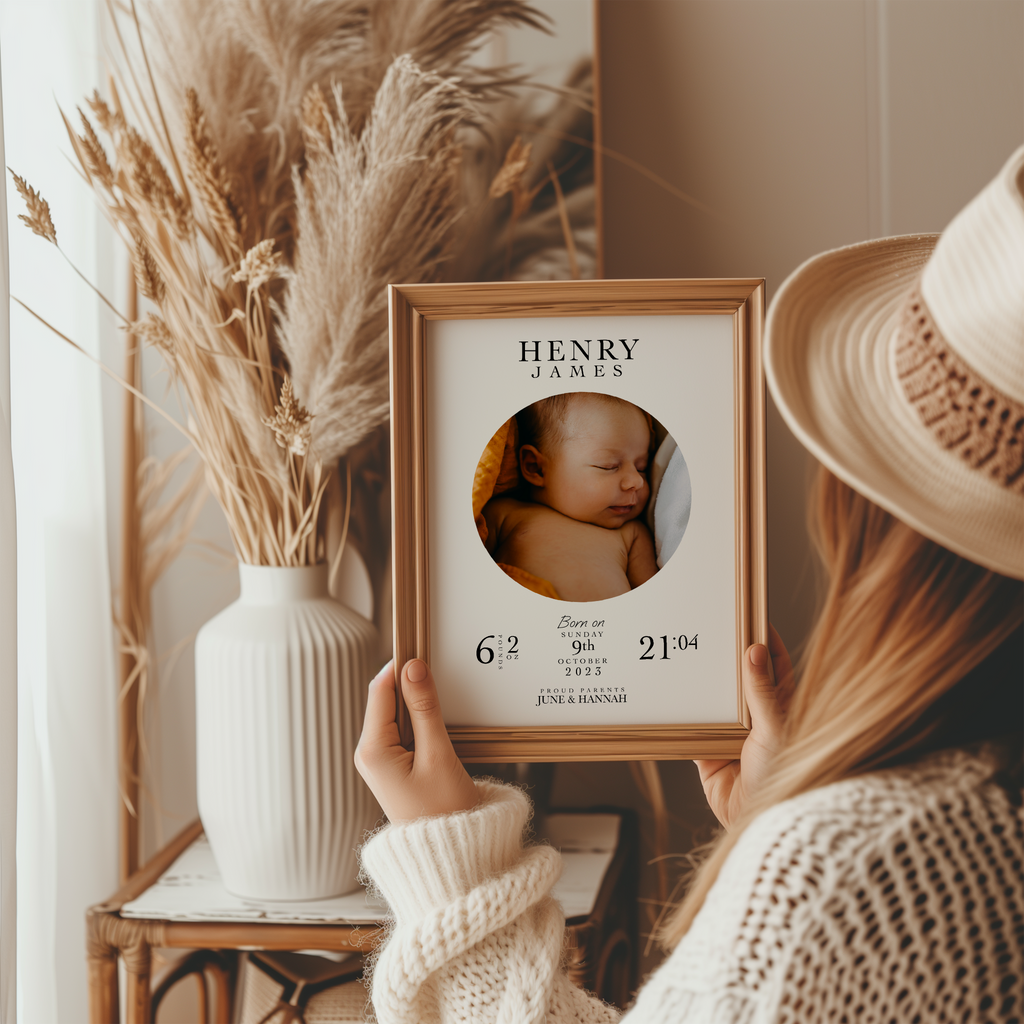 Personalised Newborn Birth Stats Photo Print: Baby Keepsake Gift