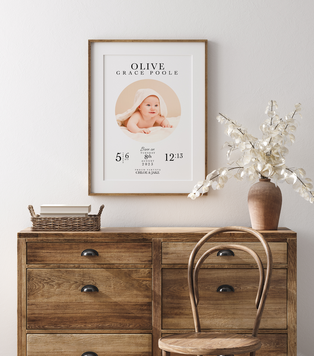 Personalised Newborn Birth Stats Photo Print: Baby Keepsake Gift