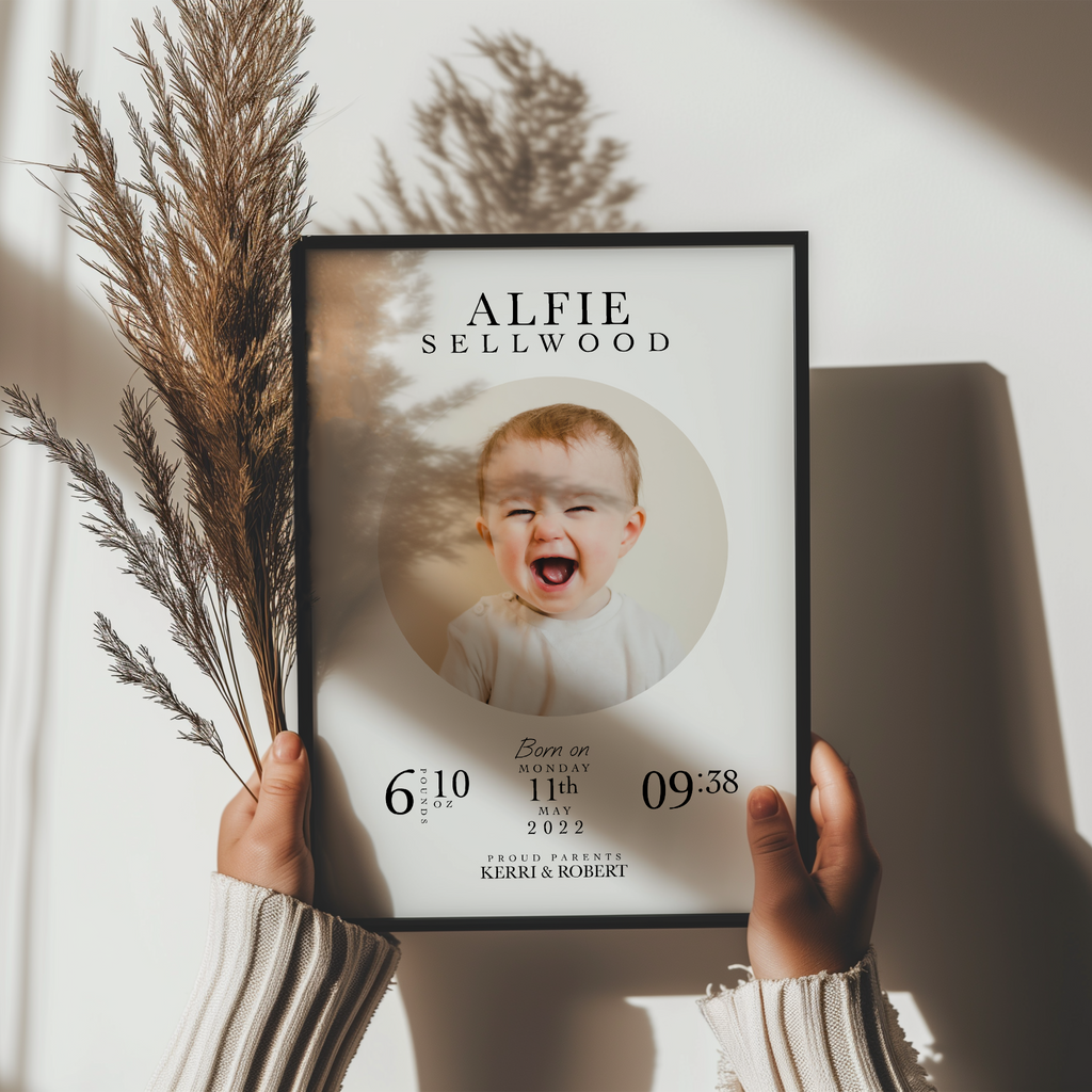 Personalised Newborn Birth Stats Photo Print: Baby Keepsake Gift