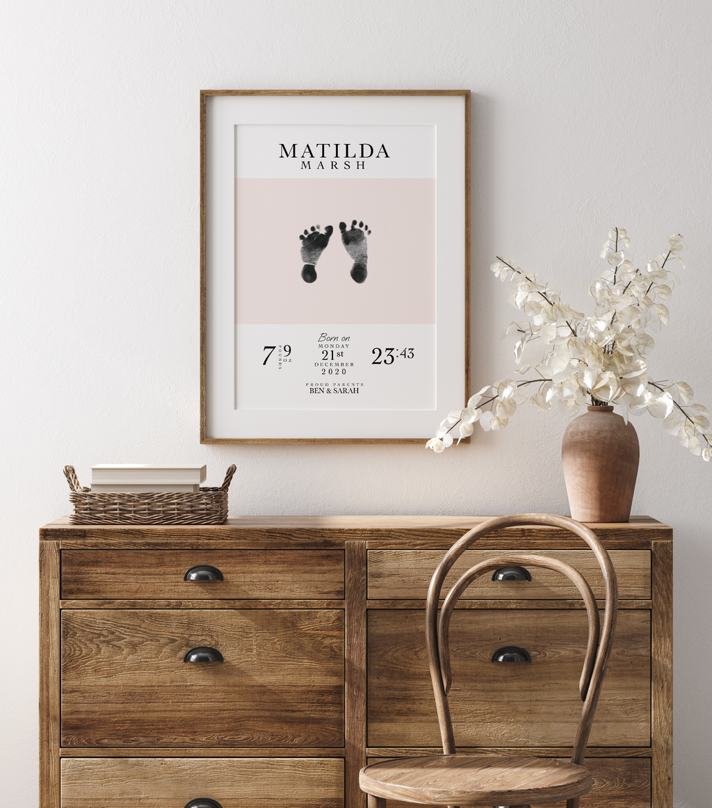 Personalised Baby Footprints & Birth Details Print – DIY Gift