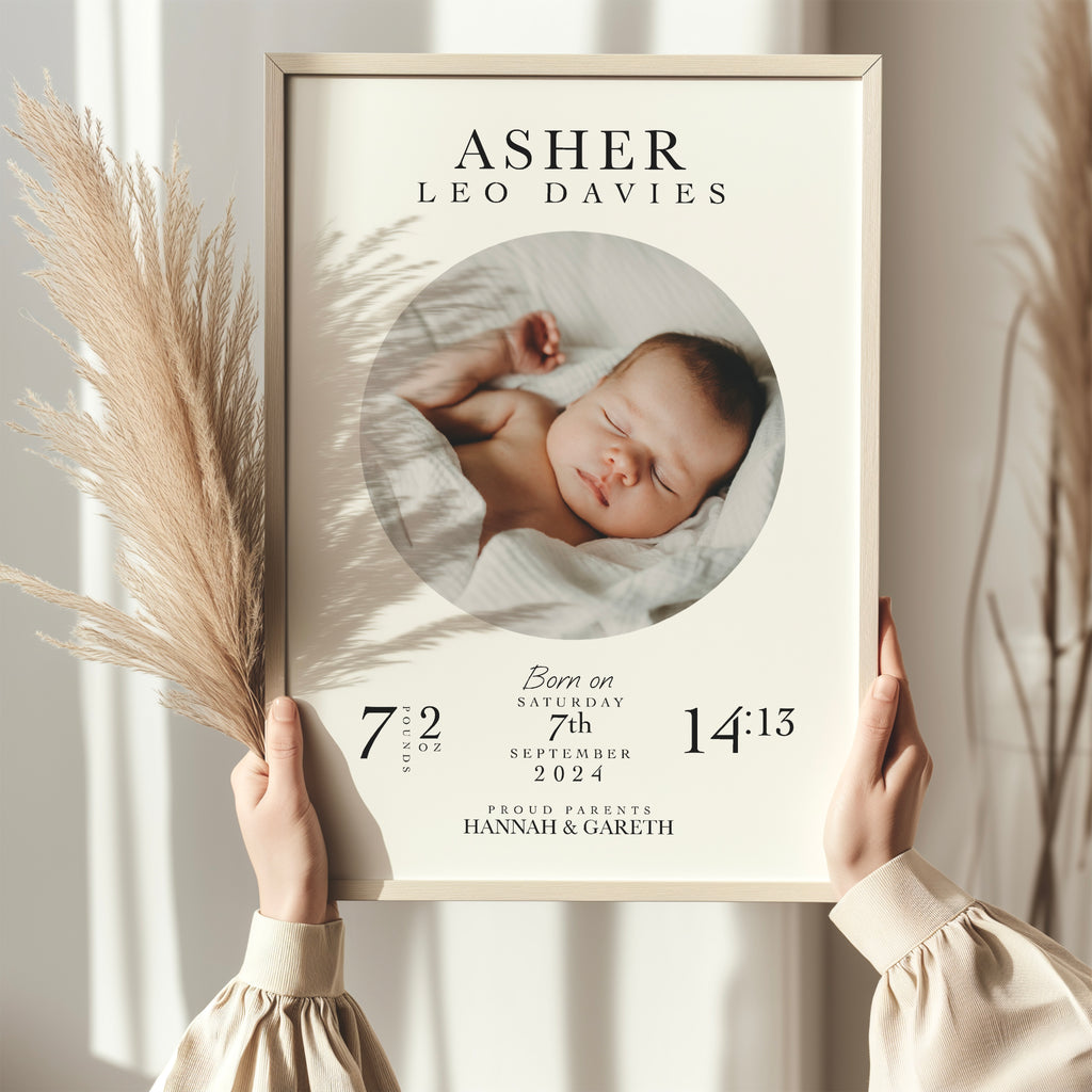 Personalised Newborn Birth Stats Photo Print: Baby Keepsake Gift